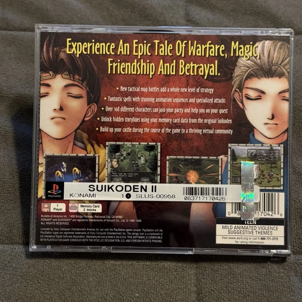 Suikoden II 2 Playstation PS1 CIB Manual & Reg Card Black Label  Excellent Cond.